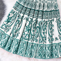Girls Green Ethnic Print Sleeveless Top With Skirt Sets 2 pc. Sets