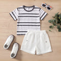 Boys White Striped Short Sleeve T-Shirt With Shorts Sets 2 pc. Sets White 2-3 Y