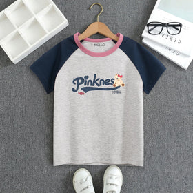 Girls Navy Blue Typographic Print Raglan Sleeve T-Shirt Tshirts Navy Blue 1-2 Y