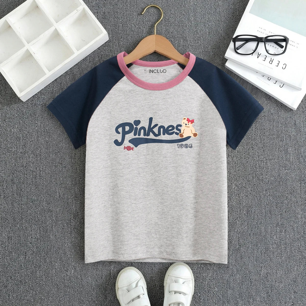 Girls Navy Blue Typographic Print Raglan Sleeve T-Shirt Tshirts Navy Blue 1-2 Y
