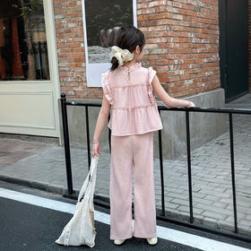 Girls Pink Textured Summer Top With Pants Sets 2 pc. Sets