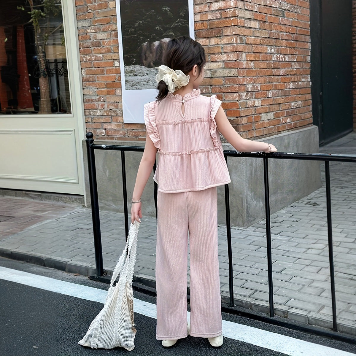 Girls Pink Textured Summer Top With Pants Sets 2 pc. Sets