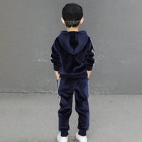Boys Navy Blue Three Side Stripes Hooded Zip-up Jacket With Jogger Sets Sets
