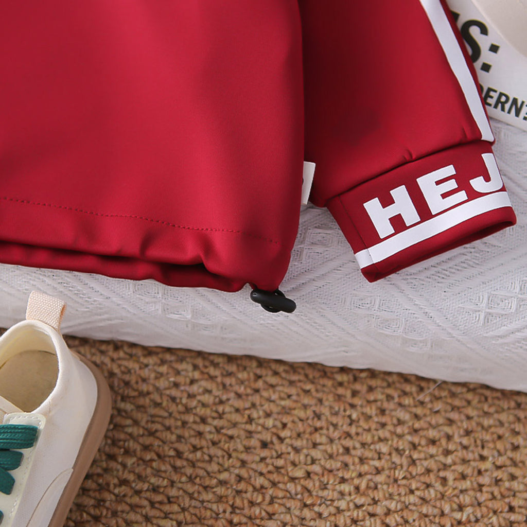 Boys Red Typographic Printed Sweatshirt With Joggers Set 2 pc. Sets