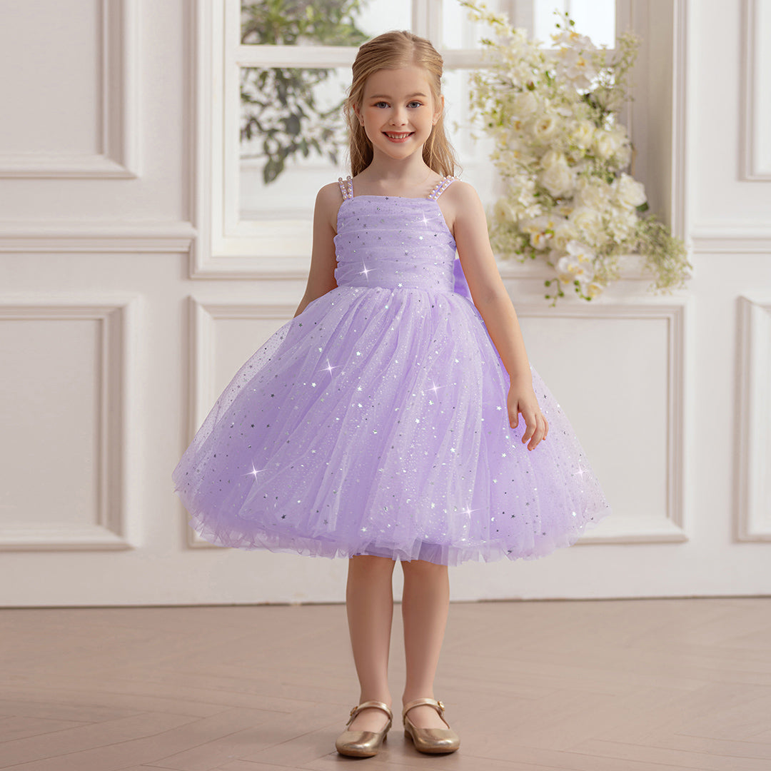 Girls Lilac Glitter Tulle Party Dress with Beaded Straps Party Dresses