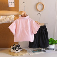 Boys Pink Stripes Short Sleeves Shirt With Shorts Sets Sets