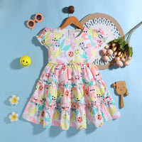 Girls Yellow Printed Short Sleeve Fit & Flare Dress Casual Dresses Yellow 3-4 Y