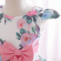 Girls Pink Floral Printed Cap Sleeve Fit & Flare Party Wear Dress Party Dresses