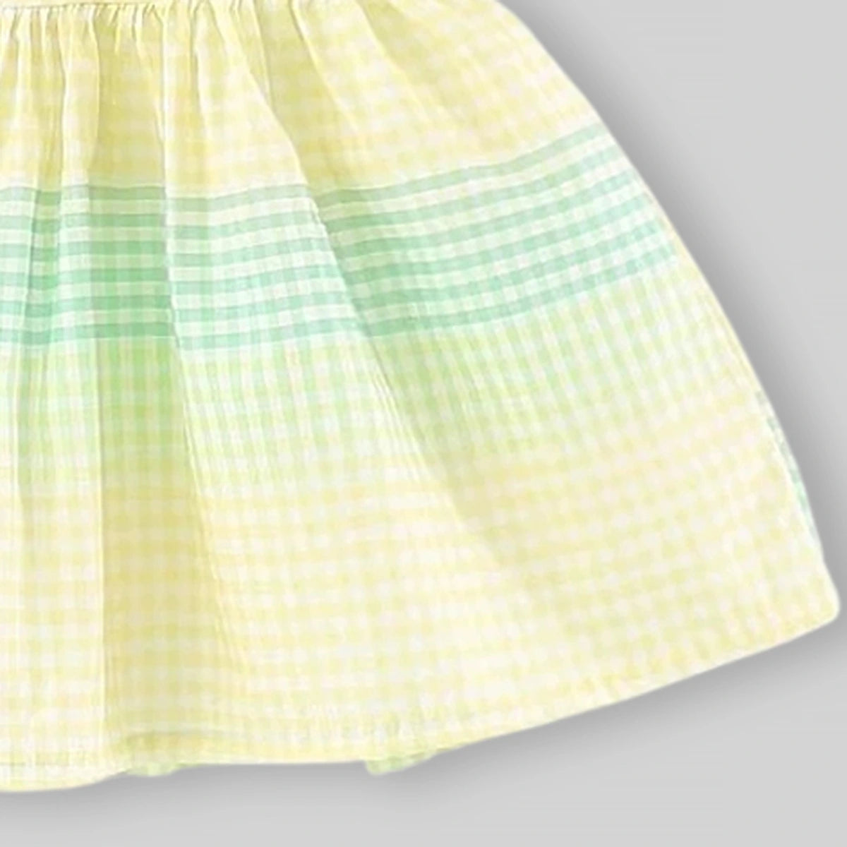 Girls Yellow Checked Bunny Embroidered Sleeveless Fit & Flare Dress Casual Dresses