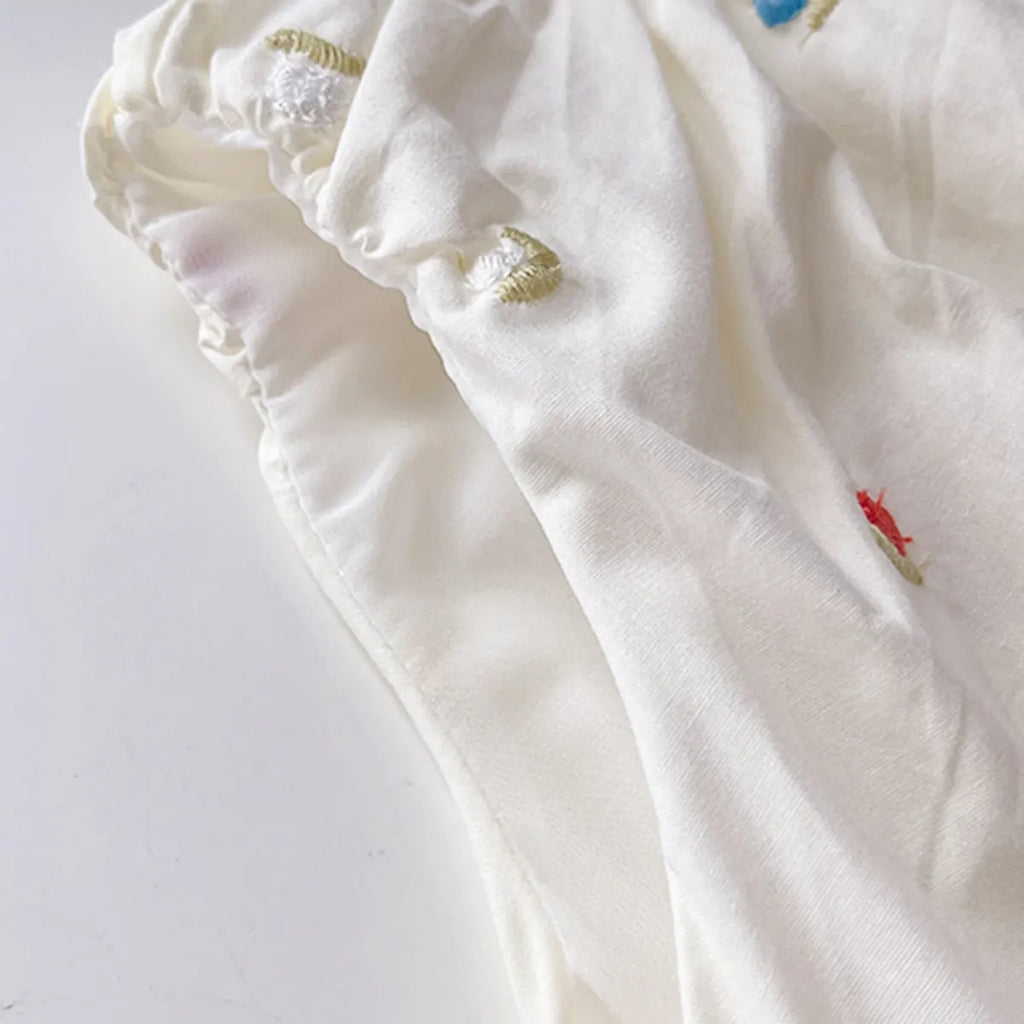 Girls Cream Embroidered Sleeveless A-line Bubble Dress Casual Dresses