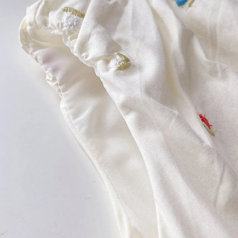 Girls Cream Embroidered Sleeveless A-line Bubble Dress Casual Dresses