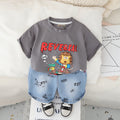 Boys Dark Grey Graphic Short Sleeves T-Shirt With Printed Denim Shorts Set 2 pc. Sets Dark Grey 1-2 Y
