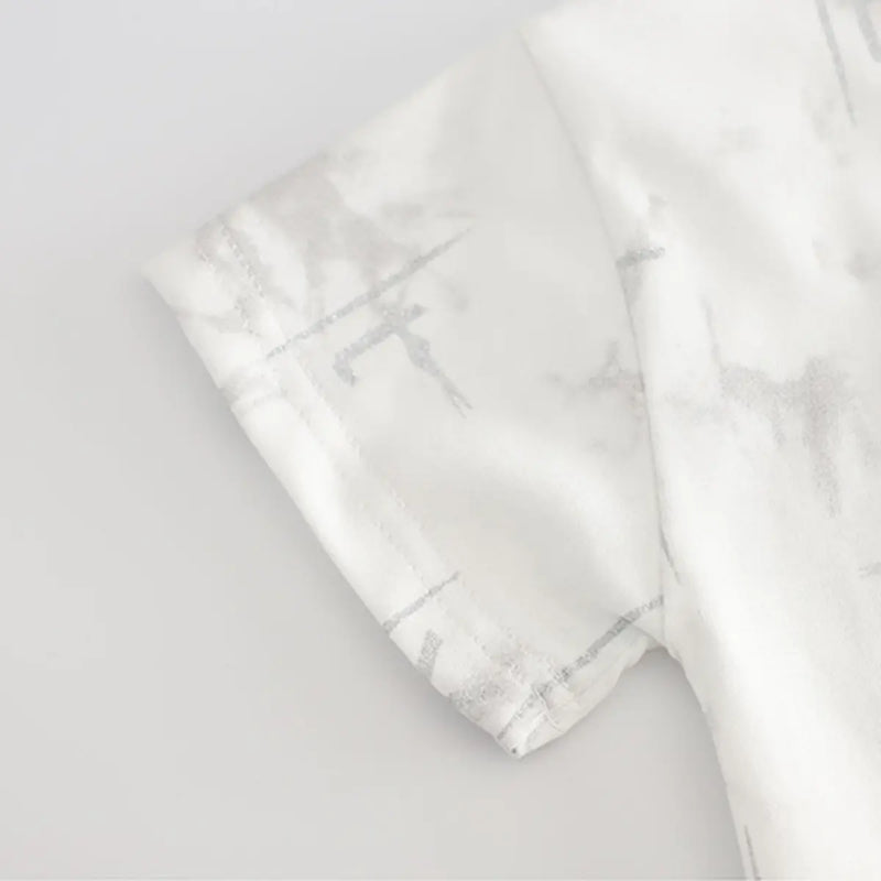 Boys White Abstract Printed Short Sleeves T-Shirt With Denim Shorts Sets 2 pc. Sets