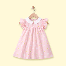 Girls Light Pink Floral Print Flutter Sleeve A-line Dress Casual Dresses Light Pink 3-4 Y