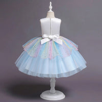 Girls Sky Blue Unicorn Embroidered Sleeveless Fit & Flare Party Wear Dress Party Dresses