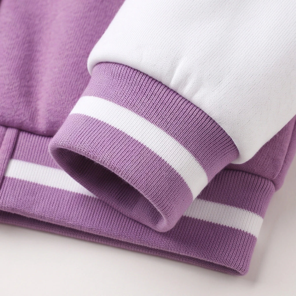 Girls Lavender Typographic Long Sleeve Varsity Jacket Coats & Jackets