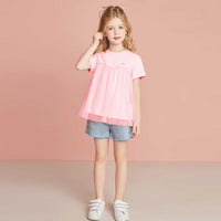 Girls Short Sleeve Mesh Detailed T-Shirt Tshirts Pink 1-2 Y 