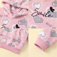 Girls Pink Heart Self-Design Hooded Sweatshirt Sweatshirts & Hoodies
