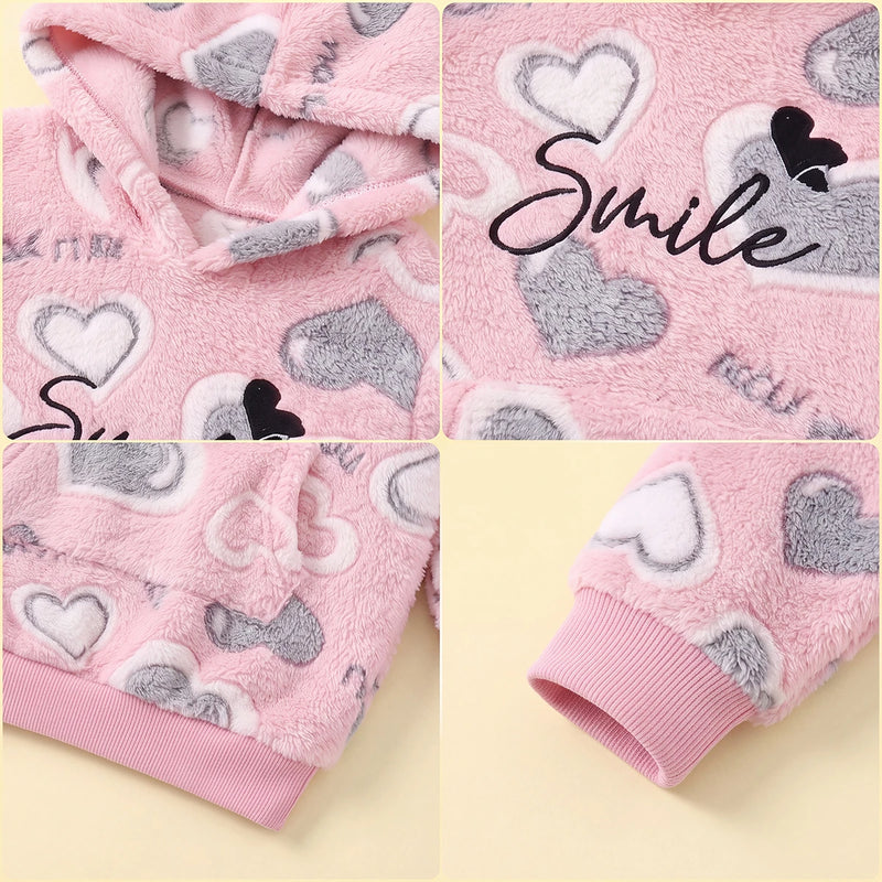 Girls Pink Heart Self-Design Hooded Sweatshirt Sweatshirts & Hoodies