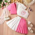 Girls Pink Color-blocked Blazer Top With camisole Top And Pleated Skirt Sets Sets Pink 5-6 Y
