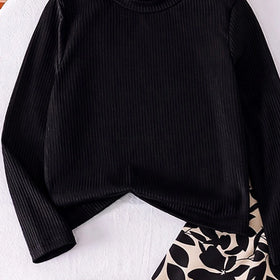 Girls Black Ribbed Long Sleeve Top With Skirt Sets 2 pc. Sets
