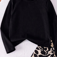 Girls Black Ribbed Long Sleeve Top With Skirt Sets 2 pc. Sets