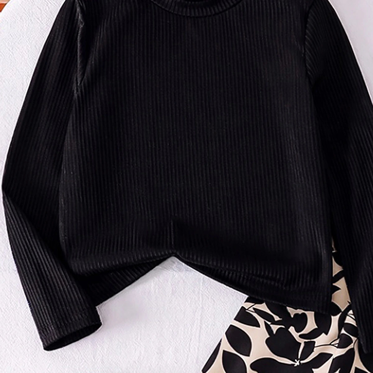 Girls Black Ribbed Long Sleeve Top With Skirt Sets 2 pc. Sets