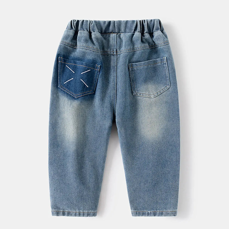 Boys Light Blue Solid Jeans With Elasticated Waistband Jeans