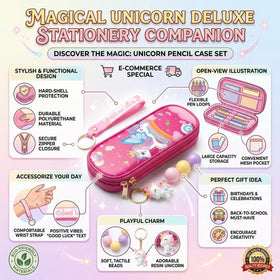 Dark Pink Unicorn Pencil Case with Keychain Trending Accessories