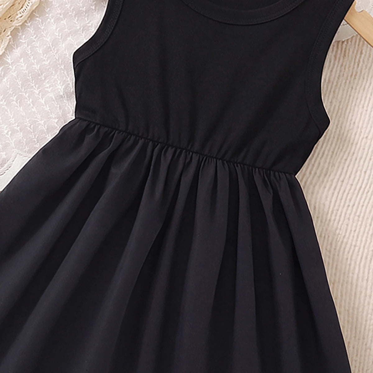 Girls Black Solid Sleeveless Fit & Flare Dress Casual Dresses