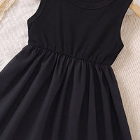 Girls Black Solid Sleeveless Fit & Flare Dress Casual Dresses