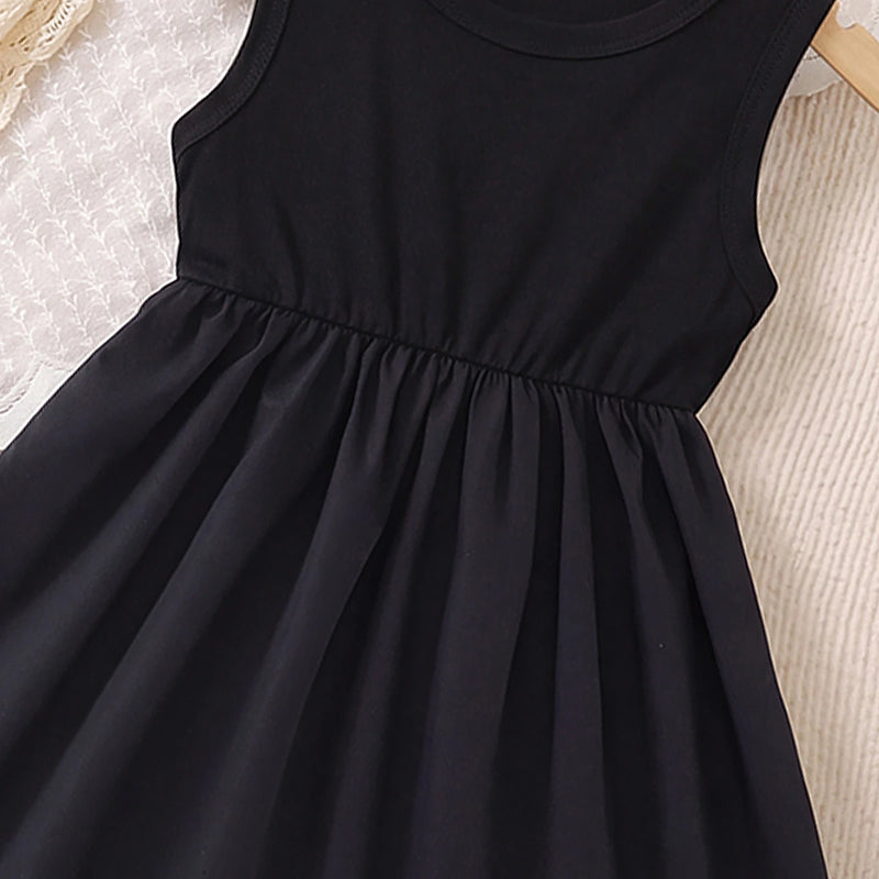 Girls Black Solid Sleeveless Fit & Flare Dress Casual Dresses