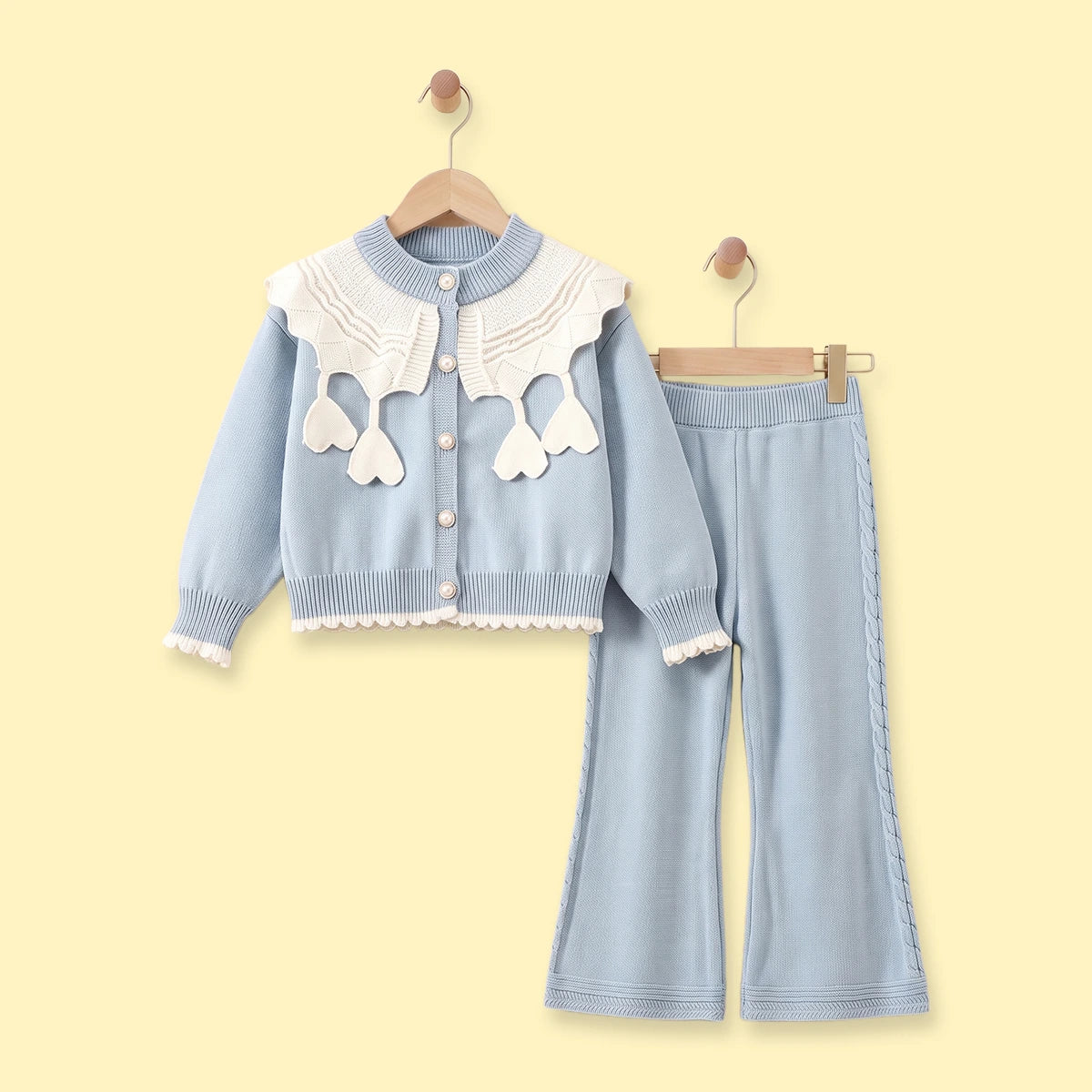 Girls Light Blue Long Sleeves Cardigan & Pants Sets Sets Light Blue 1-2 Y