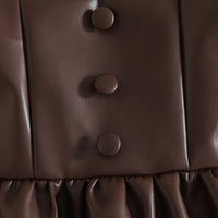Girls Brown Faux Leather Pinafore Dress With Long Sleeves T-Shirt Casual Dresses
