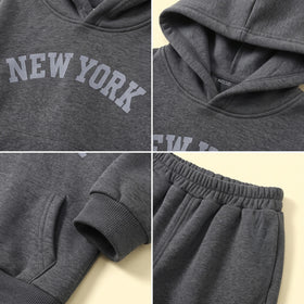 Boys Grey Typographic Hooded Sweatshirt & Joggers Sets Sets