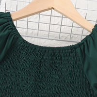 Girls Dark Green Floral Print Smocked Casual Dress Casual Dresses