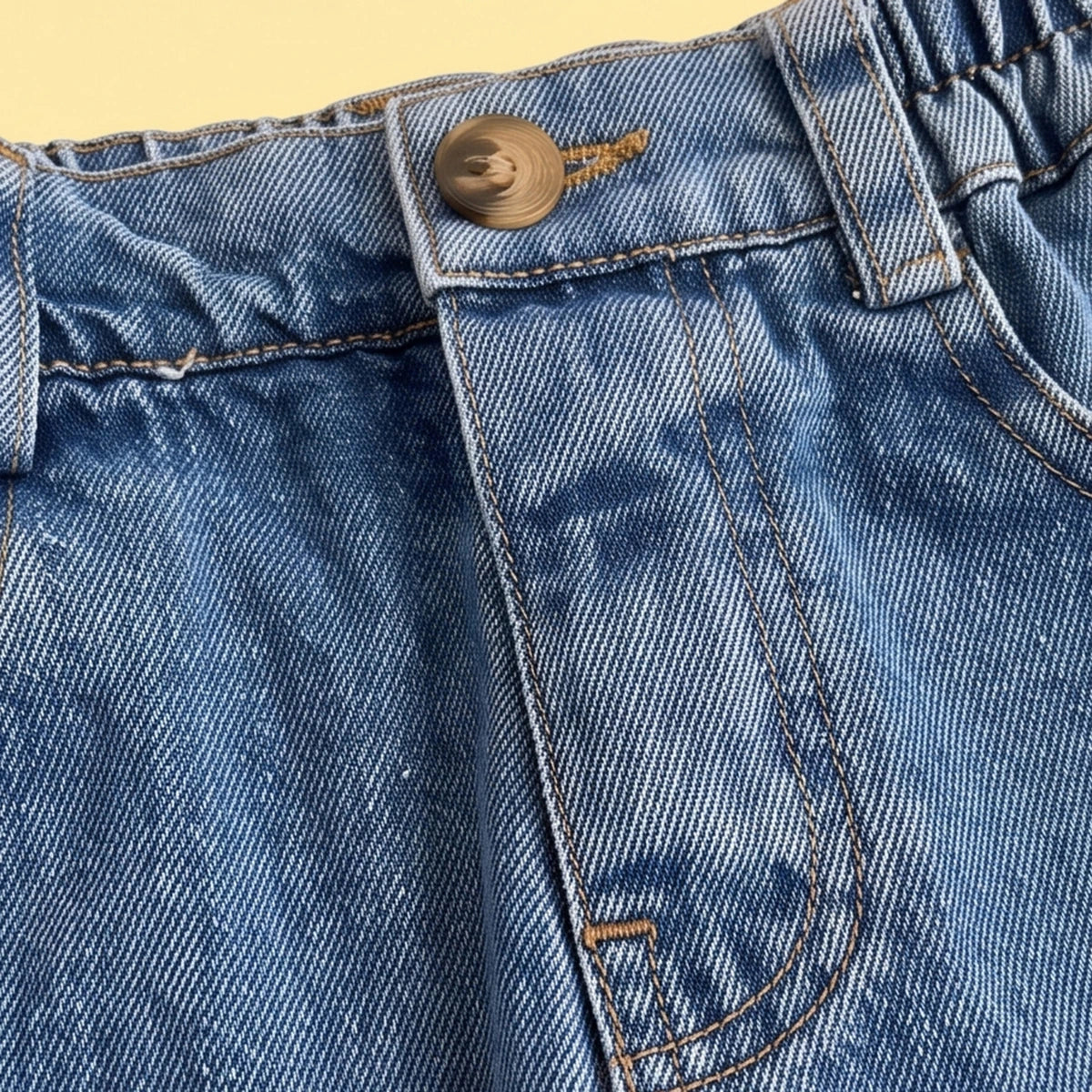 Girls Blue Solid Denim Mini Skirt Skirts
