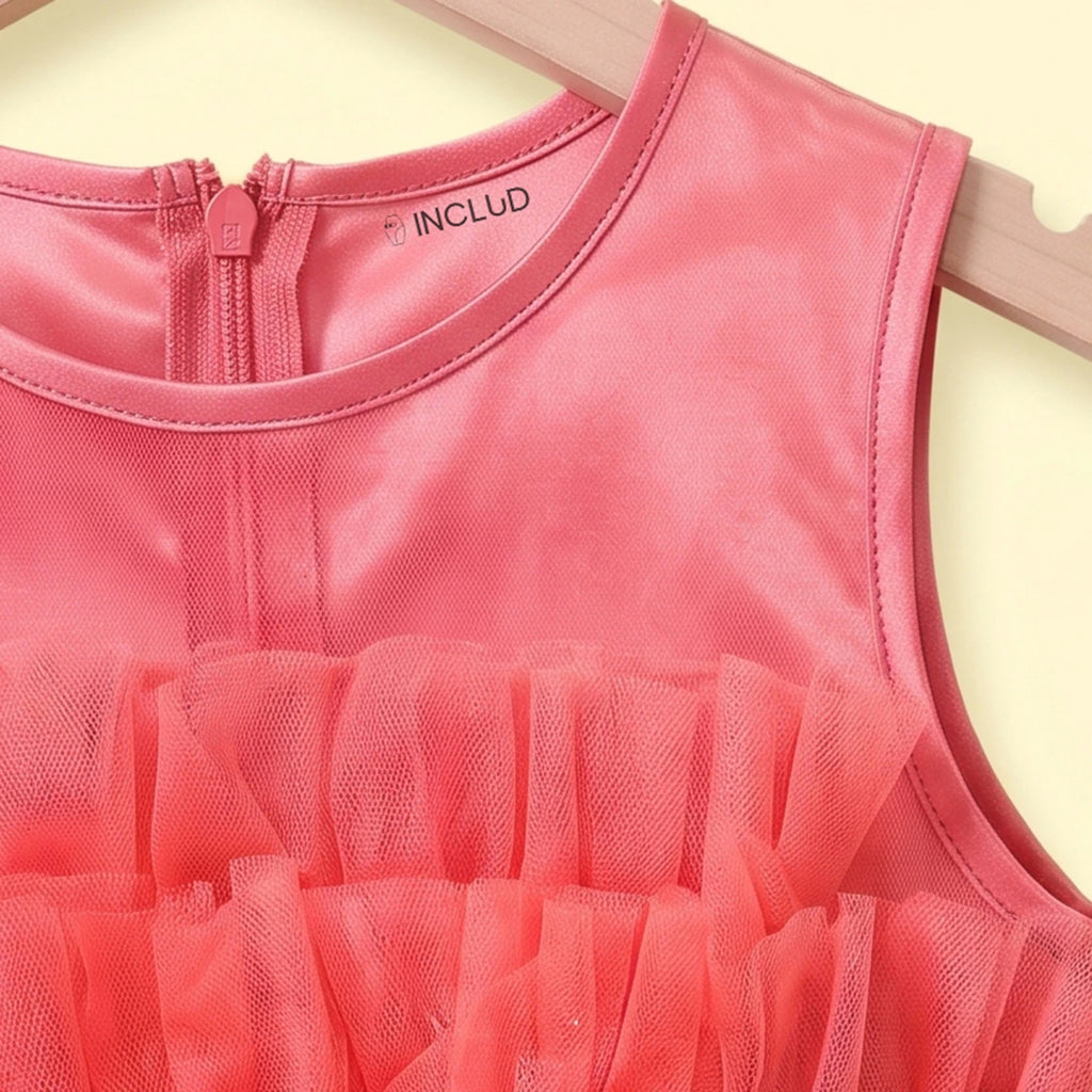 Girls Pink Ruffled Sleeveless Fit & Flare Party Dress Party Dresses