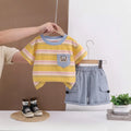 Boys Yellow Bear Pocket Striped T-Shirt With Cargo Shorts Sets 2 pc. Sets Yellow 1-2 Y