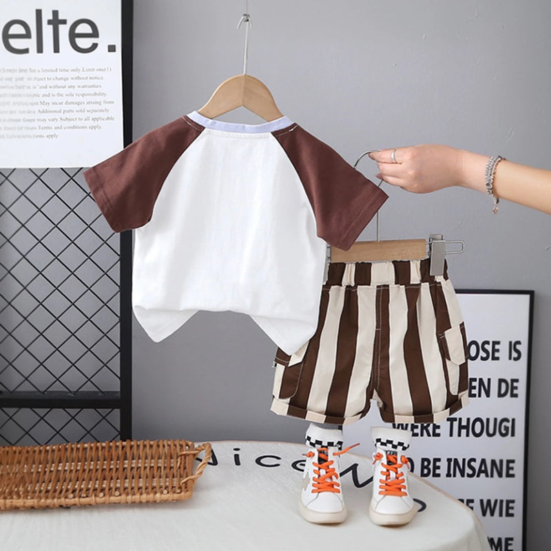 Boys Brown Elephant Printed Short Sleeve T-Shirt With Striped Shorts Sets 2 pc. Sets