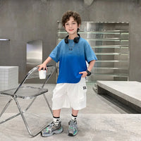 Boys Blue Ombre Print T-Shirt With Shorts Sets Sets Blue 5-6 Y