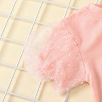 Girls Peach Puff Sleeves Top & Denim Pants With Pearl Embellishments Sets Sets