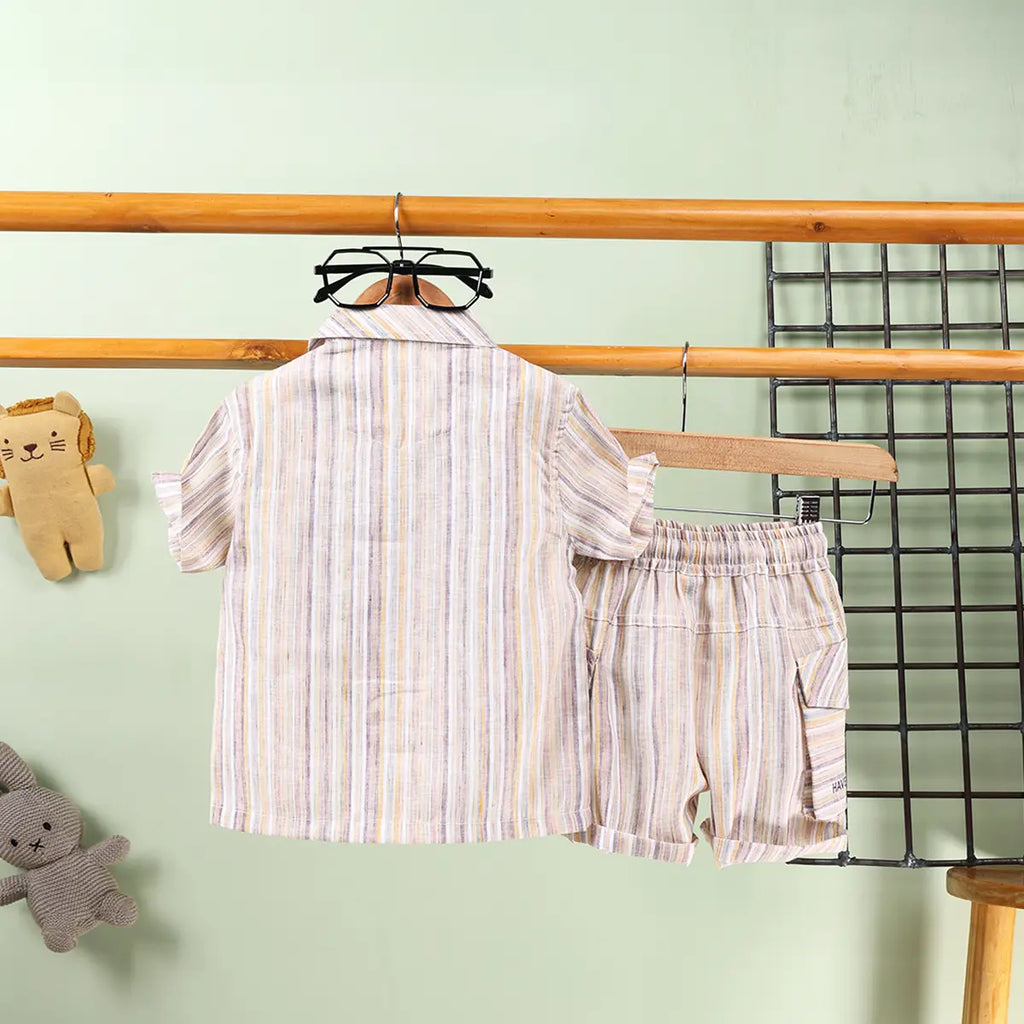 Boys Multicolor Stripes Short Sleeve Shirt With Elasticated Shorts Sets 2 pc. Sets