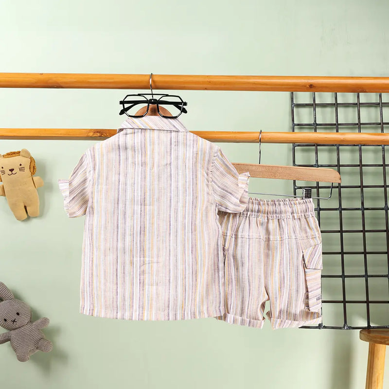Boys Multicolor Stripes Short Sleeve Shirt With Elasticated Shorts Sets 2 pc. Sets