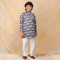 Boys Blue Printed Kurta With Pajama Ethnic wear Set Ethnicwear Boys Blue 1-2 Y