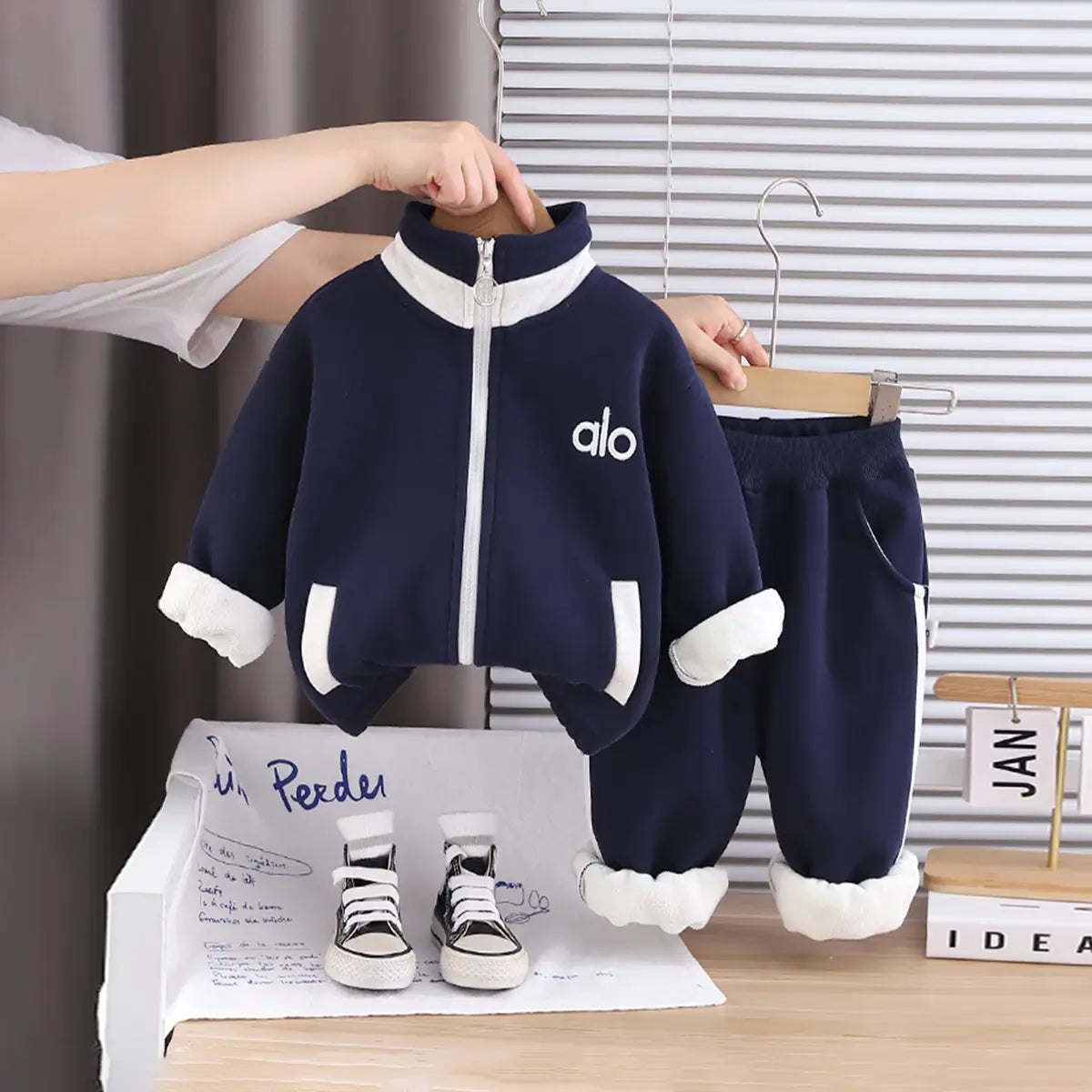 Boys Navy Blue High Neck Zipper Jacket With Jogger Co-ord Sets Sets Navy Blue 1-2 Y