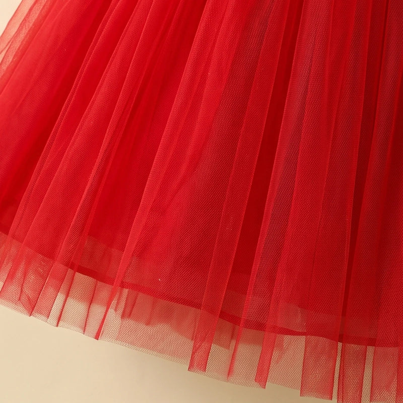 Girls Red Floral Applique Fit & Flare Party Dress Party Dresses