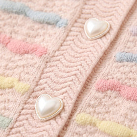 Girls Light Pink Striped Long Sleeve Cardigan Sweaters & Cardigans