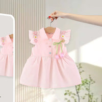 Girls Pink Fit Flare Dress With Bow & Floral Lace Details Casual Dresses Pink 1-2 Y
