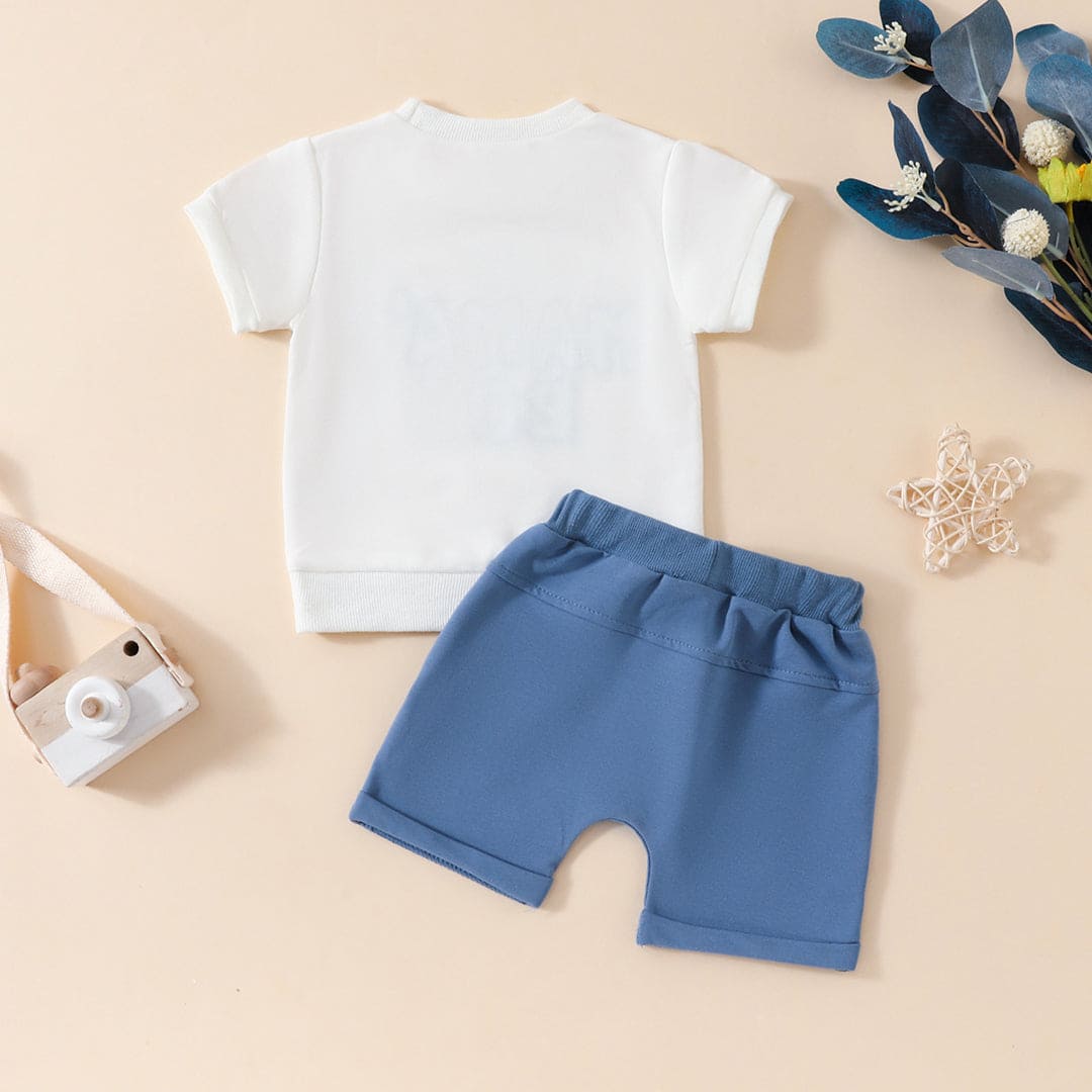 Boys Embroidered Short Sleeves T-Shirt With Shorts Set Sets   